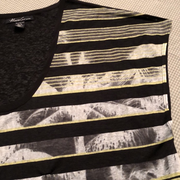 KENNETH COLE NEW YORK PATTERNED STRIPED SEMI-SHEER LONGER BACK SCOOP NECK - #366 - Picture 6 of 10